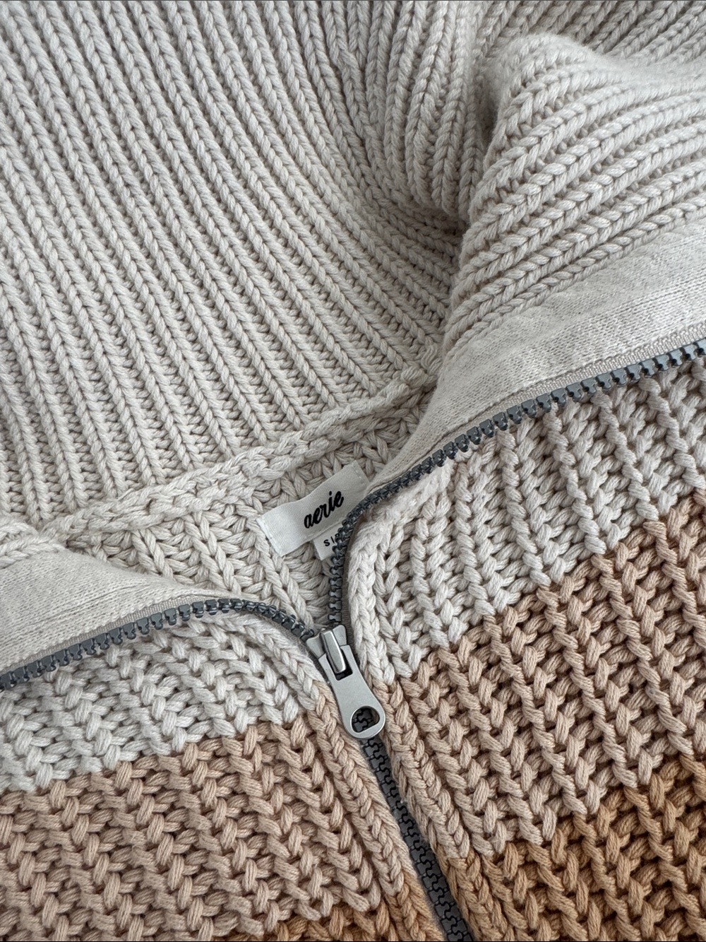 Aerie Striped Zip-Front Sweater Jacket in Cream, Tan, Purple & Blue - Picture 6 of 6
